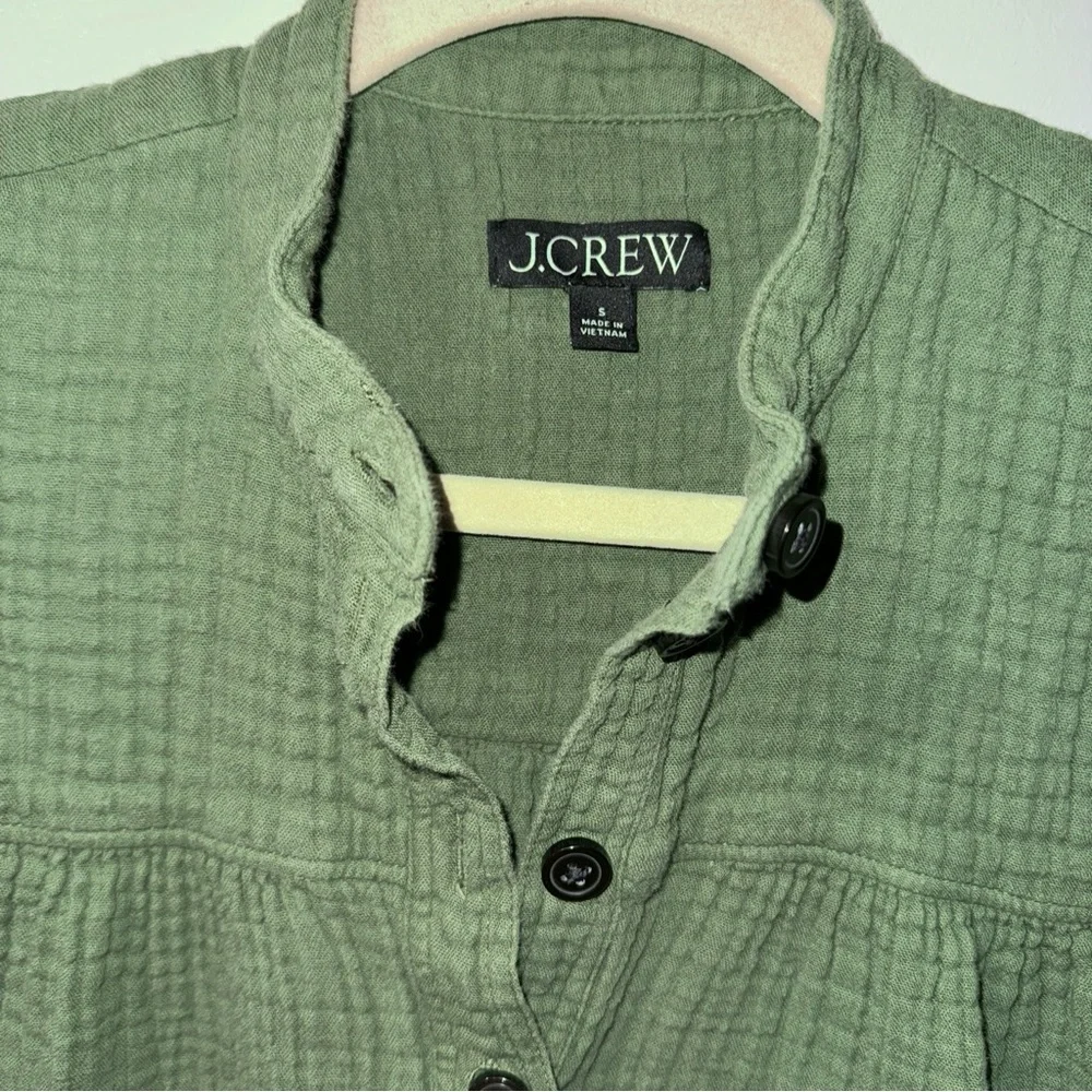 J.Crew Women's S Soft Gauze LS Fresco Top Popover Utility Green Retail $89 Boho - Picture 3 of 5